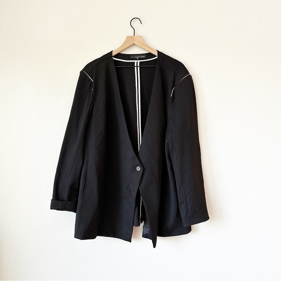 Amanda & Chelsea Black One Button White Piped Ponte Knit Blazer Jacket - Picture 4 of 7